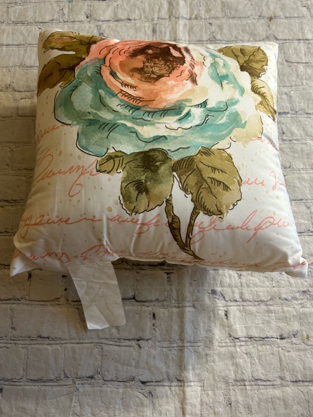 ROSE GARDEN LISA AUDIT BY WILD APPLE 16”x16” THROW PILLOW CURSIVE WRITING